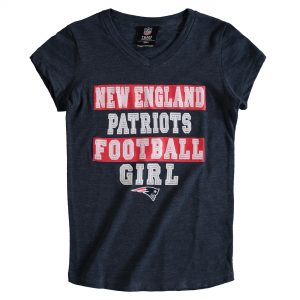Girls Youth New England Patriots 5th & Ocean by New Era Navy Football Girl Tri-Blend V-Neck T-Shirt